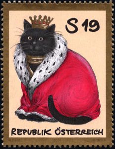Die Briefmarke Katzenkönig von Manfred Deix