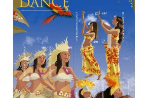 Polynesischer Tanz auf einem Markenbogen – wer da nicht Lust aufs Tanzen (und Briefmarkensammeln) bekommt?! (© UNPA, © Pascal Campion)