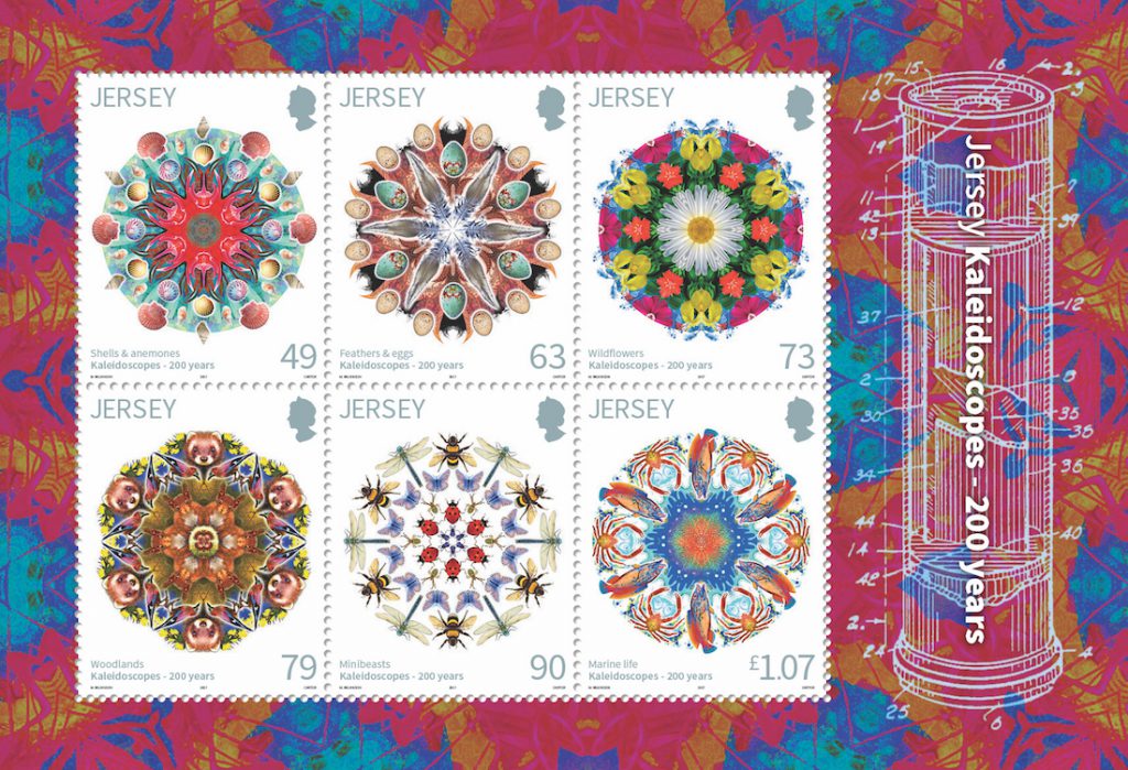 Das umfangreiche „Wildlife" Jerseys kommt auf diesen aufwändig gestalteten Kaleidoskop Briefmarken schön zur Geltung. (© Jersey Post)